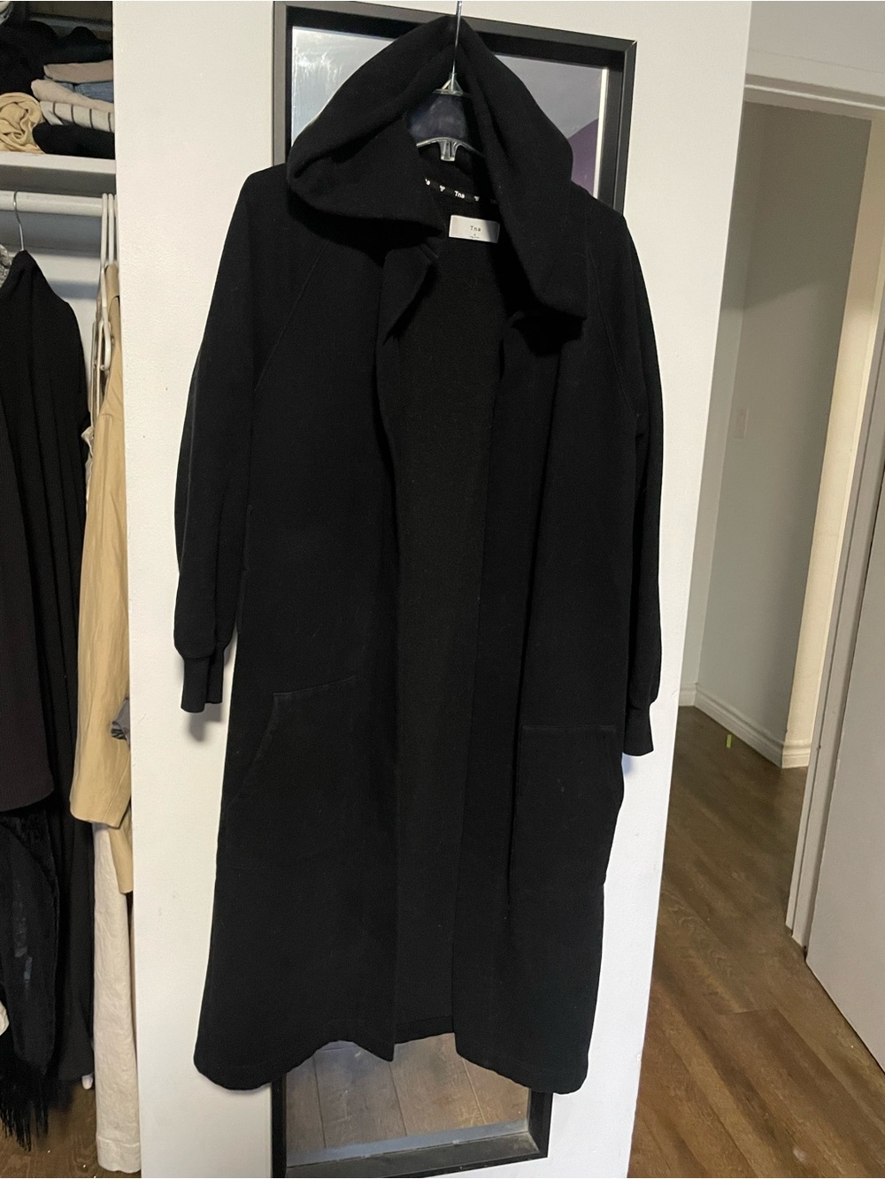 Tna x Aritzia Black Cotton Blend Maxi Sweater Housecoat